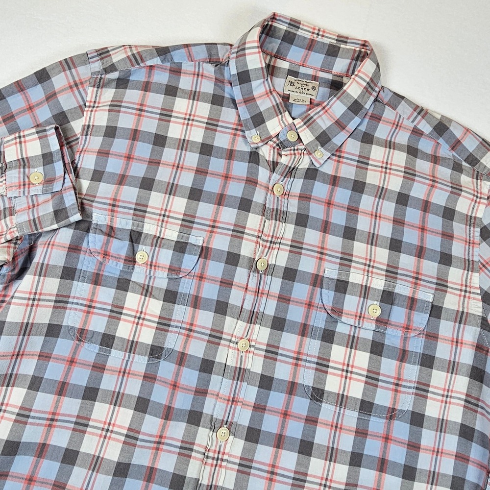 J.Crew Madras Shirt Mens XL Blue Grey Red Plaid Cotton Button Down Tailored Fit